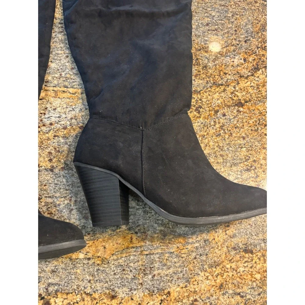 Lane‎ Bryant Knee High Boots Size 11W Black Suede High Heel Boots Sexy Boots